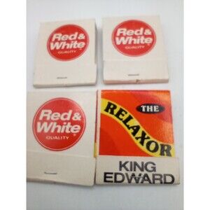 Vintage NOS Red White Matchbook Matches King Edward Relaxor Matchbox USA Set 4